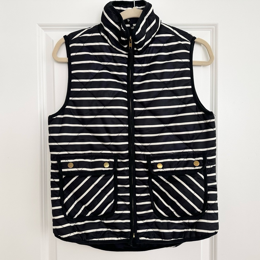 Navy & White Striped Quilted Puffer Vest